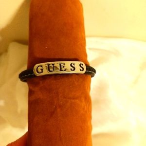 Guess Black leather twine and silver tone women's bracelet